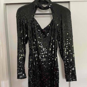 Vintage Nite Line Black Sequin mini dress- 10